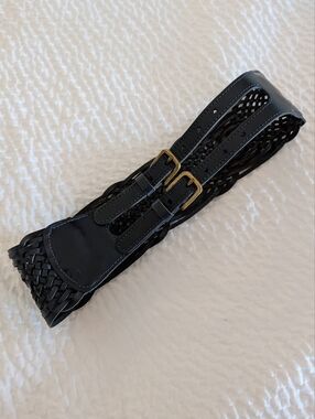 wide CHICO'S woven leather double buckle belt S